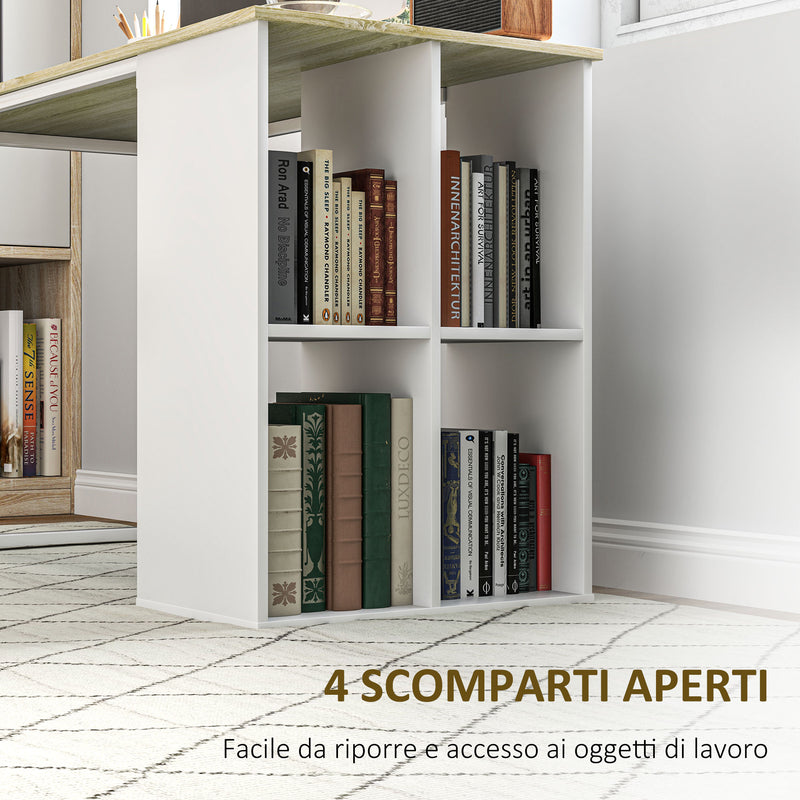 Scrivania Design Compatto 4 Ripiani a Giorno 120x54x75 cm in Legno e Acciaio Bianco e Rovere 