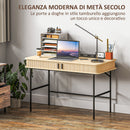 Scrivania con Cassetto ad Ante Scorrevoli 120x60x76,5cm in Legno Canettato Rovere e Nero  