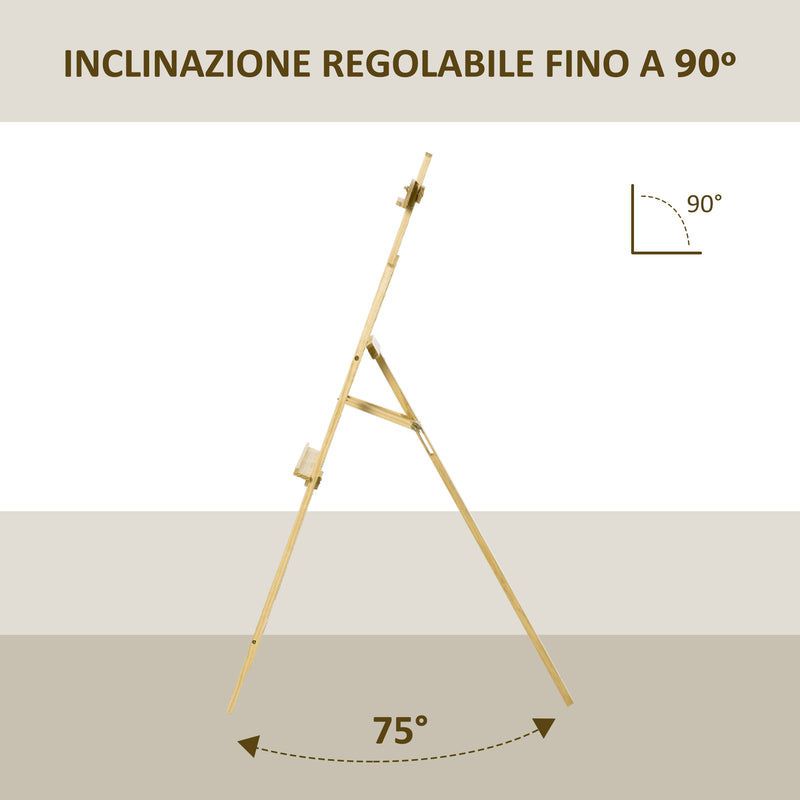 Cavalletto Treppiede da Pittura 51,5x71,5x134,5 cm in Legno di Pino Naturale   