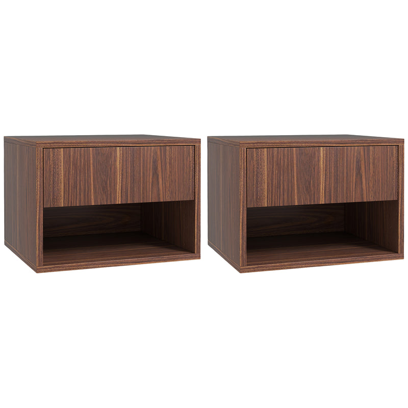 Set 2 Comodini con Cassetto e Ripiano a Giorno 40x34x29 cm in Legno Marrone  