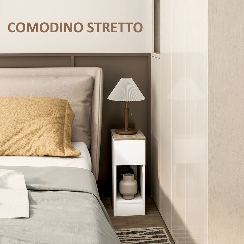 Comodino con Cassetto e Ripiano in Legno 20x30x50 cm Bianco   