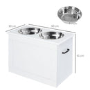 Ciotole per Cani Grandi Rialzate 60x30x41 cm in Acciaio Inox e MDF Bianco 