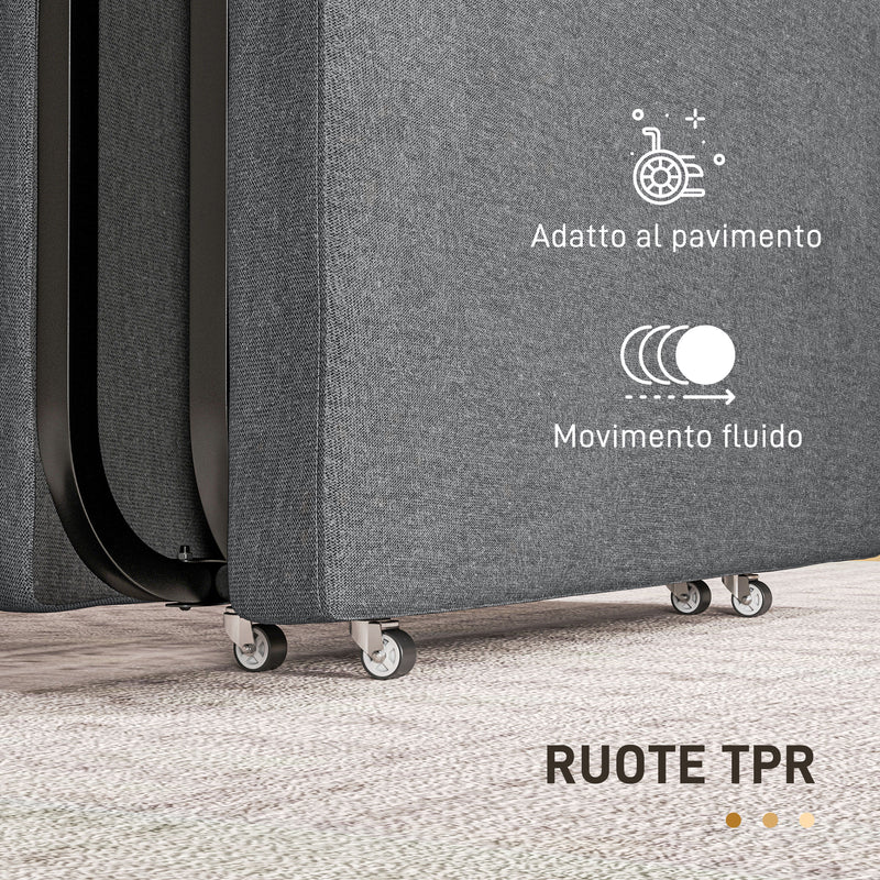 Letto Singolo Brandina Pieghevole 180x70x38 cm Materasso in Tessuto Effetto Lino Grigio   