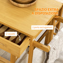 Carrello da Cucina 82,5x75,5x83,5 cm con Tavolino Pieghevole e 2 Sgabelli in Legno di Bambù Marrone