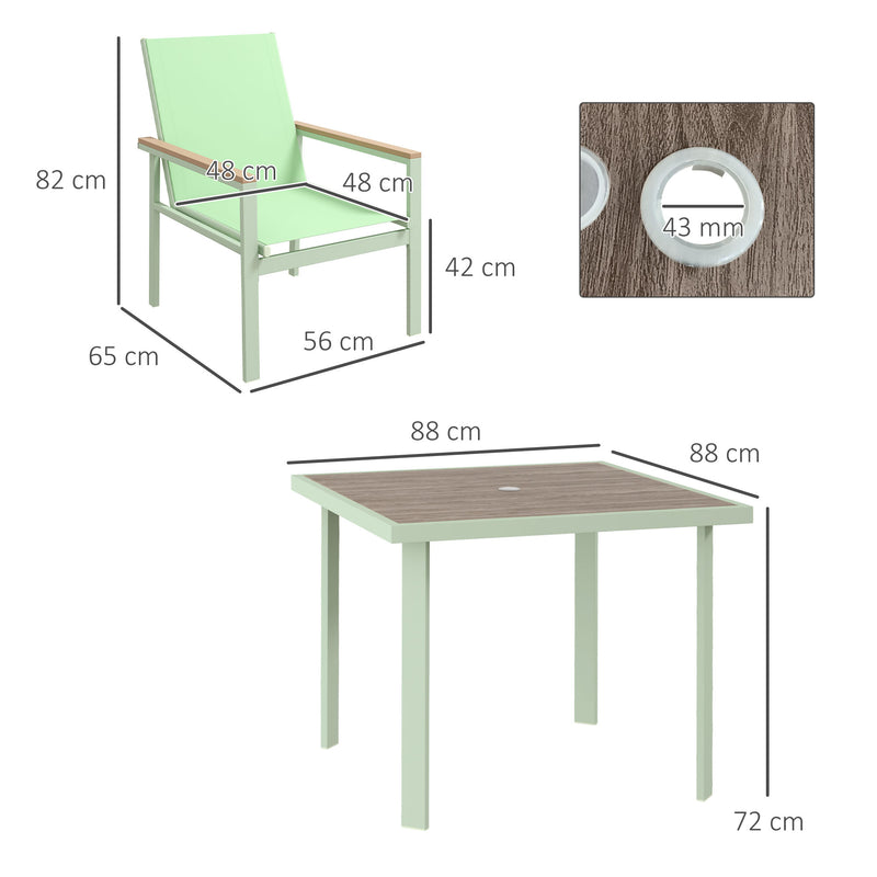 Set Tavolo e 4 Sedie con Braccioli da Giardino in Tessuto a Rete e Acciaio Verde-3
