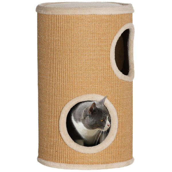 Torre Tiragraffi per Gatti con Casette in Peluche a 2 Livelli in Sisal Marrone sconto