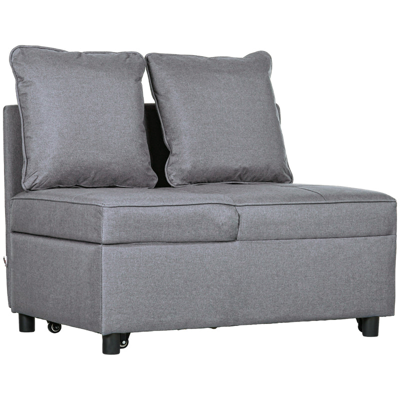 Poltrona Letto Singolo Schienale Reclinabile 98x69x65 cm Tessuto Effetto Lino Grigio Scuro 