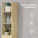 Mobile a Colonna per Bagno 30x45x173 cm 4 Cassetti 1 Anta in Vetro in Truciolato Legno Naturale