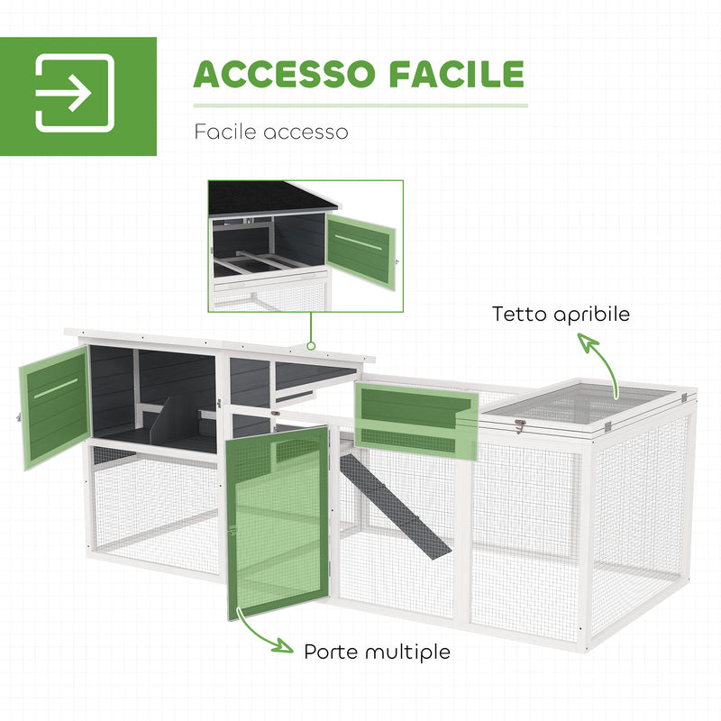 Pollaio da Giardino con Nido per Cova e Area Esterna 214x101x 91,5 cm Grigio  