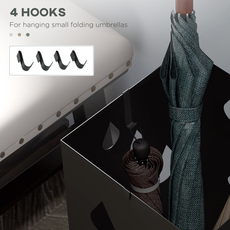 Portaombrelli con 4 Ganci e Vaschetta Raccogligocce 15,5x15,5x41 cm in Metallo Nero