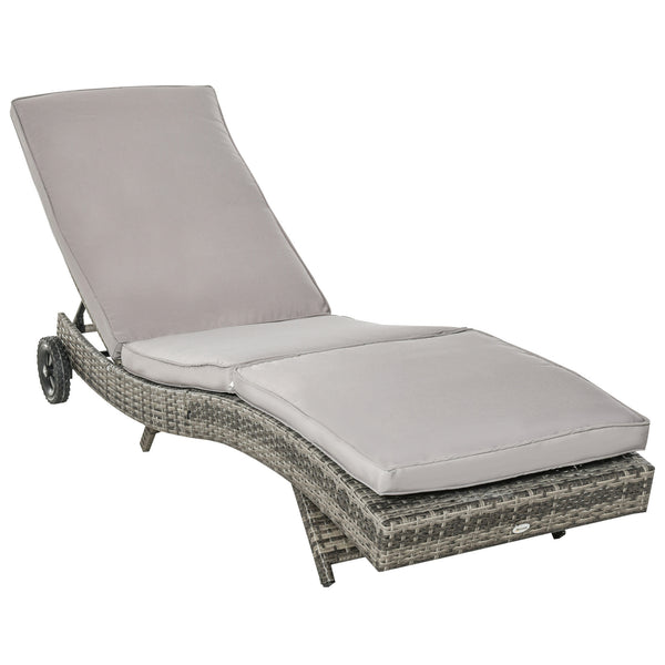 online Lettino Prendisole da Giardino con Schienale Regolabile e Cuscino 207x70x70 cm in Rattan PE Grigio