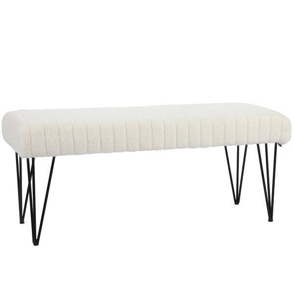 Panca Fondoletto in Tessuto Effetto Ciniglia Gambe a Forcina in Metallo 118,5x46x49,5 cm Crema sconto