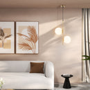 Lampada a Sospensione 2 Paralumi in Vetro Sferici Bianchi Filo Regolabile 32x15x51 cm in Metallo Oro 