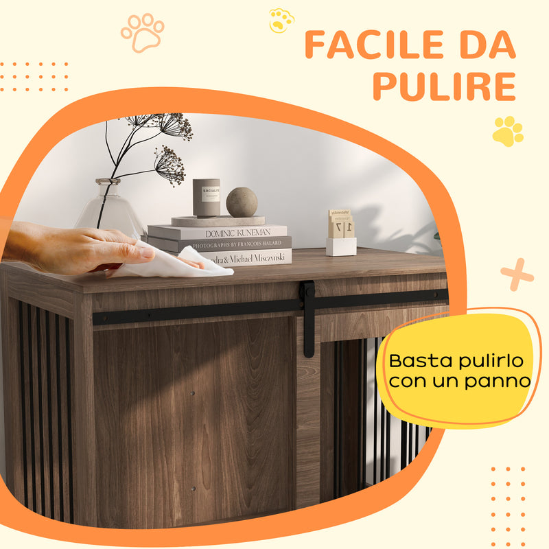 Cuccia per Cani Grandi Casetta con Porta Scorrevole per Interno 98x58x61 cm in Legno Marrone
