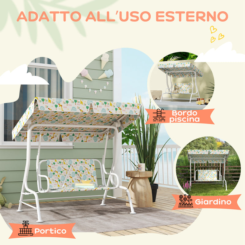 Dondolo per Bambini da Giardino a 2 Posti 112x75x120 cm con Cinture di Sicurezza Bianco   