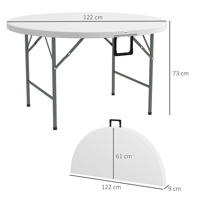 Tavolo Pieghevole per Giardino e Campeggio Ø122x73 cm in Acciaio e HDPE Grigio e Bianco