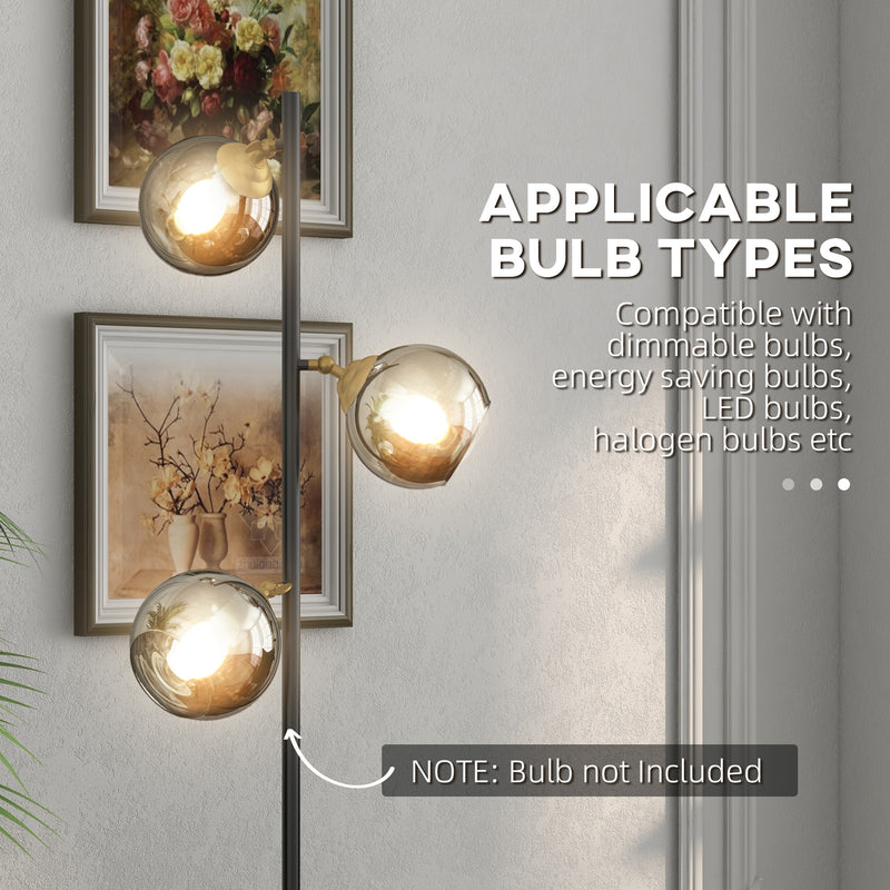 Lampada da Terra con 3 Paralumi Ø36x162 cm in Metallo Nero e Grigio