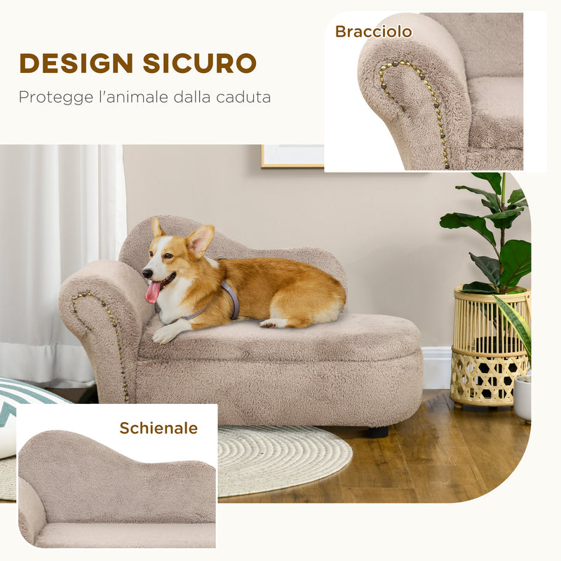 Cuccia Divano per Cani con Vano Contenitore 80x40x46 cm Rivestimento Morbido Beige 