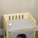 Casetta per Gatti 2 Livelli 48x38x47 cm con Cuscini Rimovibili e Guide di Sicurezza in Legno e Tessuto Grigio e Bianco