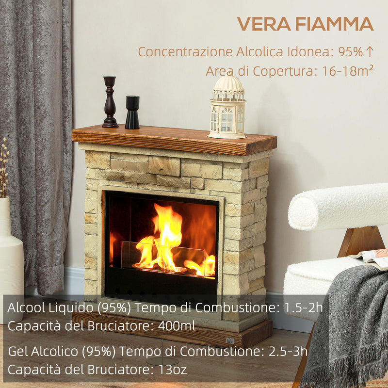Camino a Bioetanolo da Pavimento 63,5x24x66 cm 3 Bruciatori Capacità 1,2L Aspetto Realistico Marrone 
