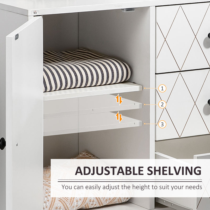 Cassettiera 3 Cassetti 1 Anta 70x35x75 cm in Acciaio e MDF Bianco