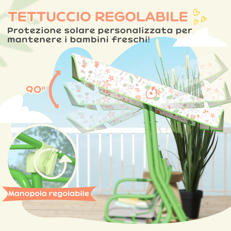 Dondolo per Bambini da Giardino a 2 Posti 112x75x120 cm a 2 Posti con Cinture di Sicurezza Verde   