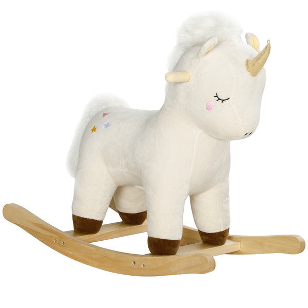 Cavallo a Dondolo per Bambini in Legno e Peluche Unicorno Bianco prezzo