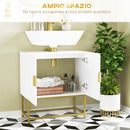 Mobile Sotto Lavabo Bagno 60x30x65 cm in Legno e Acciaio Bianco e Oro