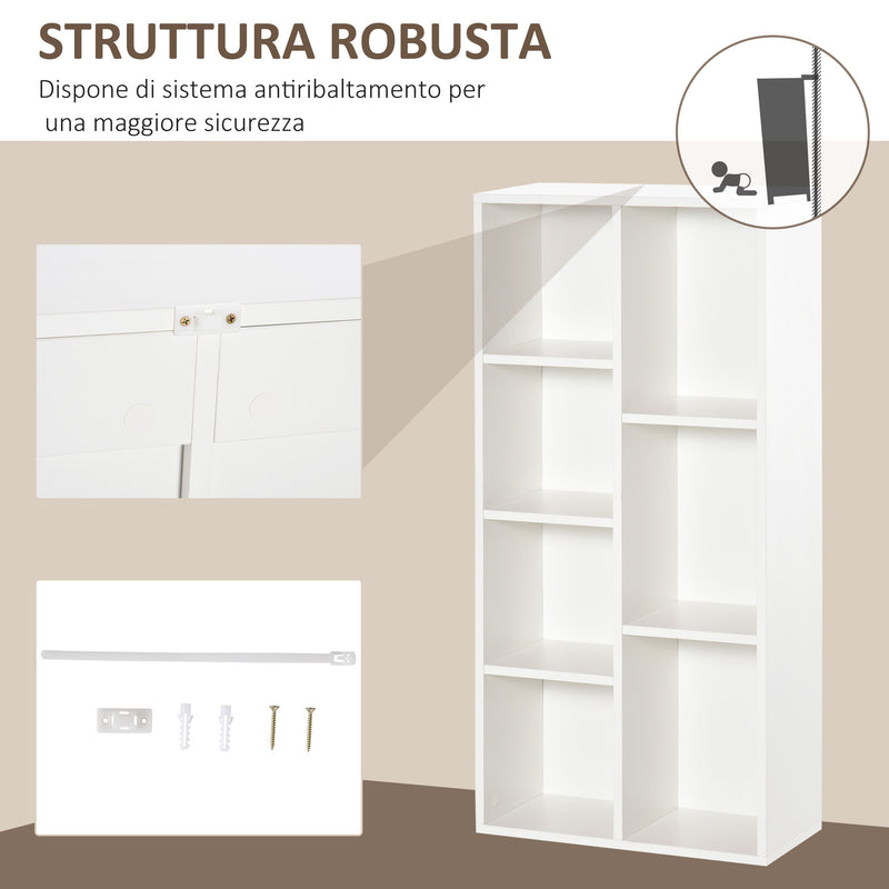 Libreria Moderna a Cubi con 7 Ripiani 50x24x106 cm in Legno Truciolato Bianca