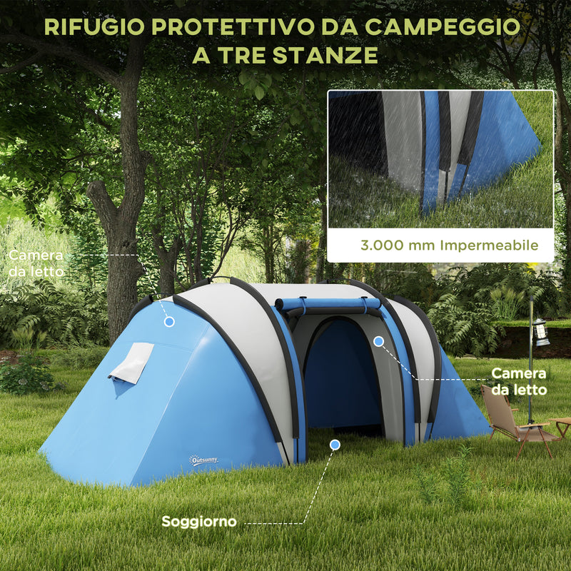 Tenda da Campeggio 2 Posti Impermeabile con 2 Stanze Borsa di Trasporto 220x450x180 cm in Poliestere Blu-4