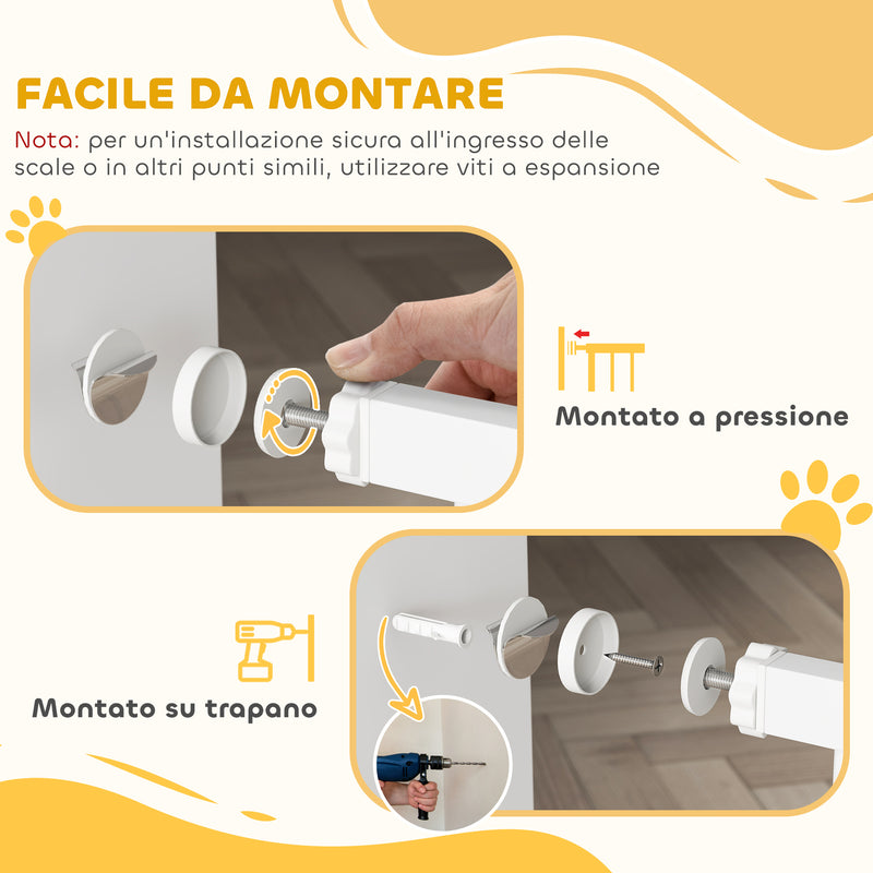 Cancelletto di Sicurezza per Animali con Estensioni 76-104 cm Porta per Gatti Bianco 
