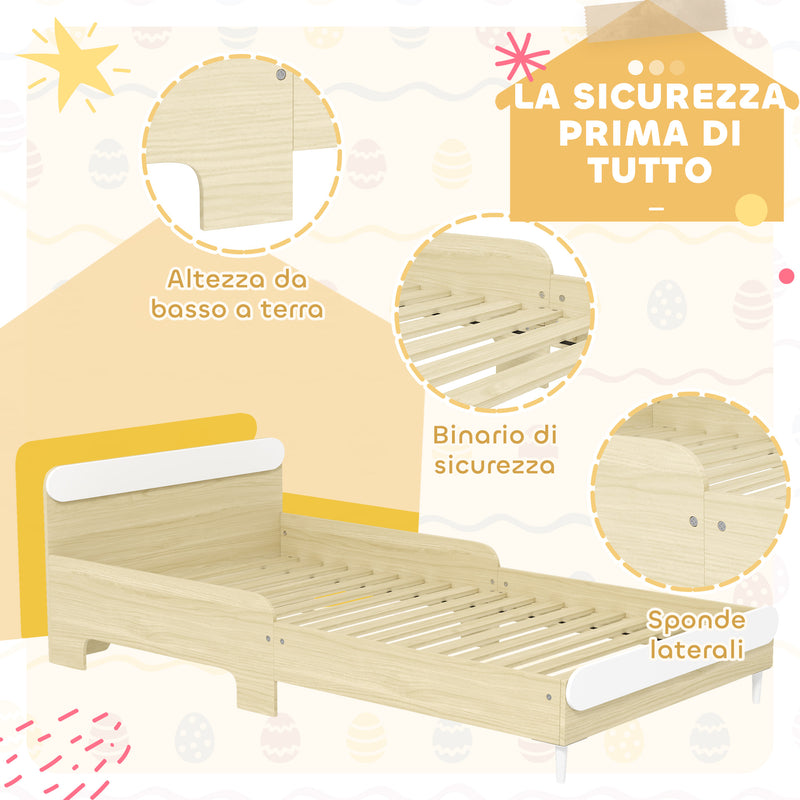 Letto Singolo per Bambini Basso con Sponde Laterali Alte 194,8x103x60,5 cm Bianco e color Legno  