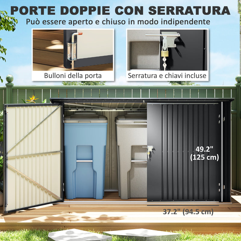 Copribidoni per 3 Cassonetti da 240L 233x105x118,5-133 cm con 2 Porte e Coperchio Grigio Scuro  