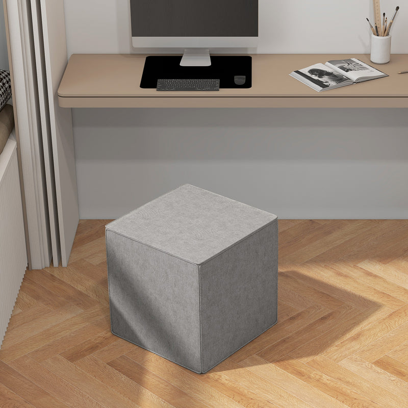 Pouf Poggiapiedi Quadrato  Rivestimento Rimovibile in Tessuto Effetto Lino 41x41x41 cm Grigio Chiaro