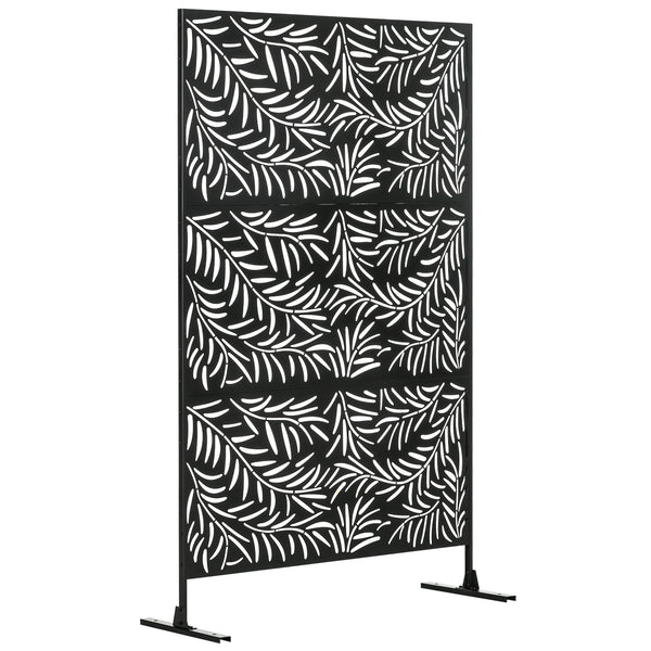 sconto Paravento Separè da Esterno 122x45x198 cm con Motivi a Salice e 2 Piedini in Acciaio Nero