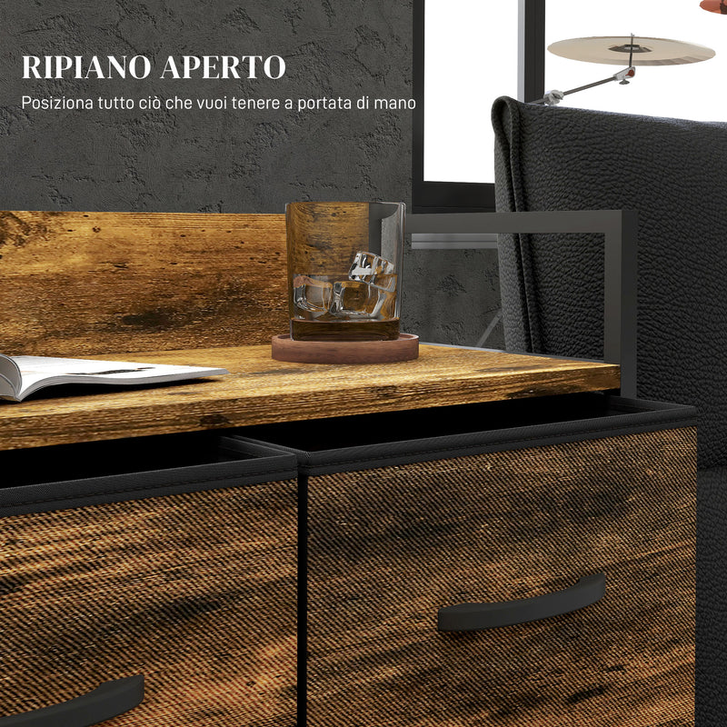Cassettiera 4 Cassetti Design Industriale 60x29x85 cm in Acciaio Legno e Tessuto Marrone e Nero   