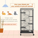 Gabbia per Piccoli Animali 61,5x44x131 cm Con Ruote Rampe e Accessori Nero   