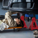 Set 2 Cavalletti Auto 3 Tonnellate di Capacità Altezza 29-42,5 cm Acciaio al Carbonio e Ghisa Rosso  