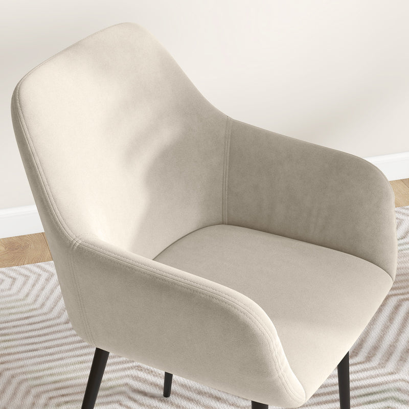 Set 2 Sedie Imbottite Stile Nordico 54x57x80 cm Tessuto Effetto Velluto Crema 