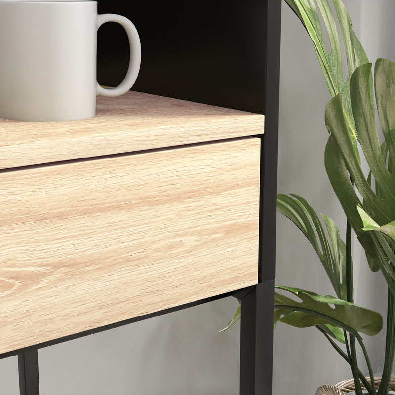 Scrivania 2 Cassetti con Ripiano Superiore 106x51,5x102,5 cm in Legno e Acciaio Nero e color Quercia  