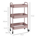 Carrello da Cucina a 3 Livelli 45x30,6x79 cm in Acciaio Rosa  