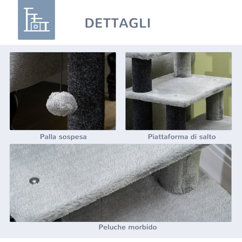 Tiragraffi per Gatti Albero a 4 Livelli con Gradino Rimovibile 60x40x66 cm Grigio   