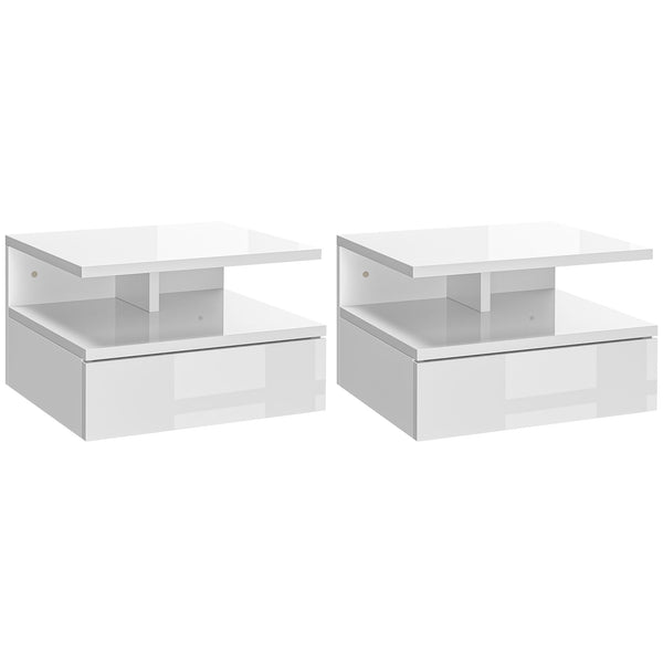prezzo Set 2 Comodini Sospesi 35x32x22,5 cm in Legno  Bianco Lucido
