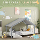 Letto Singolo per Bambini Casetta Tetto Stellato in Tessuto 213x100x140 cm Grigio  