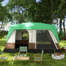 Tenda da Campeggio 4 Posti a Tunnel Impermeabile con Finestre a Rete 490x305x225 cm in Poliestere Verde