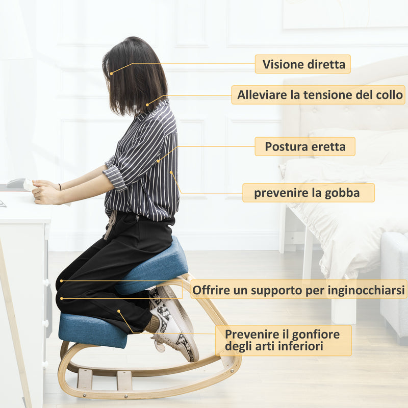 Sedia Ergonomica con Inginocchiatoio 51x69x58 cm in Betulla e Poliestere Blu  