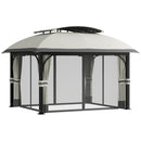 Gazebo da Giardino 395x330x294 cm con Zanzariere e Doppio Tetto in Metallo e Poliestere Grigio Chiaro   