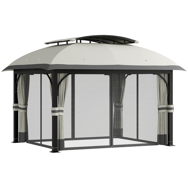 Gazebo da Giardino 395x330x294 cm con Zanzariere e Doppio Tetto in Metallo e Poliestere Grigio Chiaro prezzo