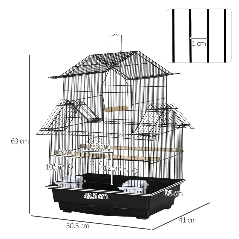 Gabbia per Uccelli con Maniglia di Trasporto e Vassoio Estraibile 50.5x41x63 cm in Metallo e Plastica Nero-3