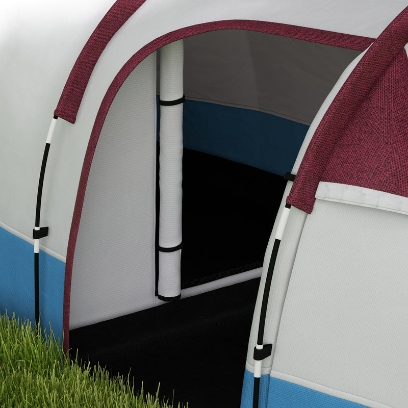 Tenda da Campeggio Impermeabile con 2 Aree e 3 Ingressi 420x200x150 cm in Poliestere e Fibra di Vetro Rosso-9